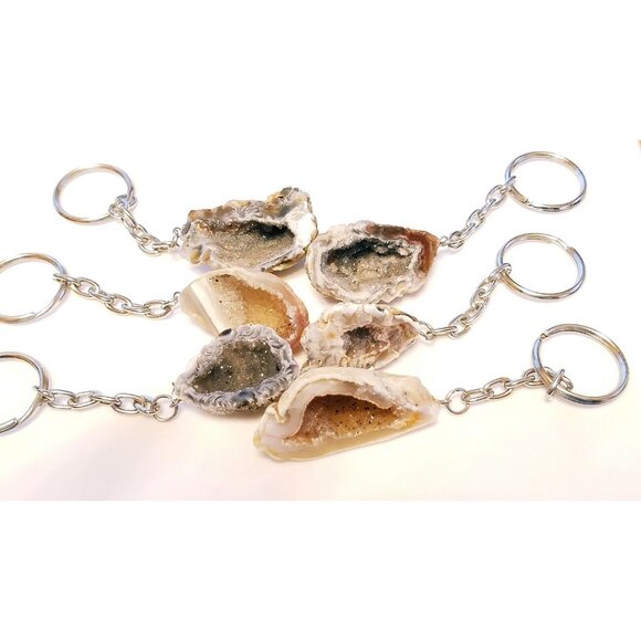 Agate Oco Geode Keychain Natural Rough Druzy Crystal Specimen Healing Rock - Picture 8 of 9